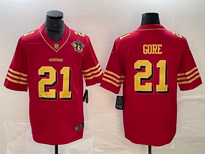 Men San Francisco 49ers #21 Gore Red Gold 75th 2023 Nike Vapor Limited NFL Jersey->women nfl jersey->Women Jersey